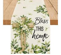Happy Easter Eggs Bless The Home Tablecloth for Kitchen Dining Room Seasonal Decor Flag for Family Gatherings 13x72 inches