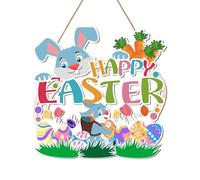 Happy Easter Eggs Bunny Door Sign Front Door Decor Supplies, Door Signs Decorations Wood Sign for Front Door Welcome Wreath, Wooden Easter Wreath, Easter Decorations for Home Spring Hanging Decor