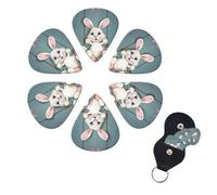 Happy Easter Eggs Bunny Tail Print Guitar Picks 6 Pack Guitar Plectrums with Pick Holders Bass Picks For Acoustic Guitar Bass Electric Ukulele Includes 0.46mm, 0.71mm, 0.96mm