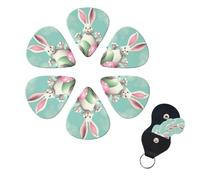 Happy Easter Eggs Bunny Tail Print Guitar Picks 6 Pack Guitar Plectrums with Pick Holders Bass Picks For Acoustic Guitar Bass Electric Ukulele Includes 0.46mm, 0.71mm, 0.96mm