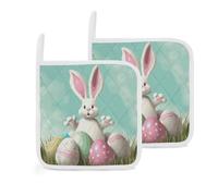 Happy Easter Eggs Bunny Tail1 2 Pack Pot Holders for Kitchen, Heat Resistant Potholder Set with Hanging Loops, Hot Pads for Oven Baking Cooking