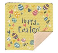 Happy Easter Eggs Decorative Frame Composition Happy Large Sturdy Baby Playmat for Indoor Outdoor Cozy Breathable Tummy Time Mat for Baby Toddler Infant, 50'' x 50''