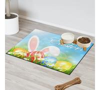 Happy Easter Eggs Rabbit Pet Feeding Mat for Cat Dog Water Bowl Food Mats Cute Easter Pet Feeding Mats Absorbent Nti-Slip Contain Spills Protects Floors Placemat 30.4 x 50.8 cm