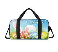 Happy Easter Eggs Rabbit Sport Duffel Bag with Shoes Compartment Cute Easter Overnight Weekender Bags Travel Gym Luggage Organizer for Women Men Kids Girls Boys