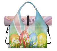 Happy Easter Eggs Rabbit Sports Duffle Bag with Shoe Compartment Cute Easter Weekend Overnight Bags Tote Cabin Luggage Bag for Gym Yoga Travel