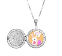 Happy Easter Festival Egg Bunny Locket Necklace Hold Picture Jewelry Birthday Gift