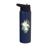 Happy Easter Floral He is Risen Jesus Cross Spring Church Stainless Steel Insulated Water Bottle