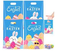 Happy Easter Gift Bags,Easter Bunny Plastic Tote Bag, Reusable Snack Treat Goody Candy Bag, Cute Rabbit Party Favor Bags for Eggs Hunt,Party Supplies (50 Pcs)