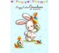 Happy Easter Grandson with Love - Bunny with Eggs Easter Card