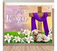 Happy Easter He is Risen Backdrop Jesus Christ Easter Resurrection Cross Photography Background 10x8ft Religious Christian Party Decorations Banner