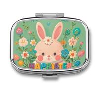 Happy Easter Holiday Pill Box 2 Compartment - Small Metal Medicine Organizer Portable Pill Case for Purse Pocket Travel Vitamin Organizer for Men Women, BPA-Free