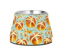 Happy Easter Hot Cross Buns Raised Pets Food Bowls Enhanced Stainless Steel Pets Basic Bowls for Dogs Cats Rabbits Birds Comfort Feeding