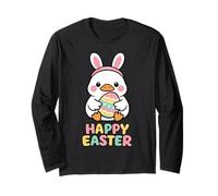 Happy Easter Kawaii Duck Bunny Cute Egg Spring Cartoon Kids Long Sleeve T-Shirt