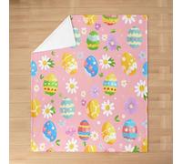 Happy Easter Kids Flannel Blanket,Easter Egg Hunt Western Holiday Bed Blanket,Daisy Flowers Leaf Rustic Farmhouse Girls Boys Sofa Decor,Spring Pink Fuzzy Blanket,Queen Size (90 x 90 Inches)