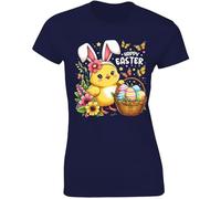 Happy Easter Ladies T-Shirt Tweety Hoppy Easter Cute Funny Cool Festival Eggs 2025 Costume Womens Gift Tshirt Navy Blue - X-Large