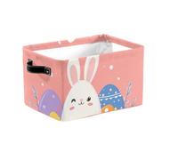 Happy Easter Large Collapsible Storage Baskets with Handles, Bunny Eggs Fabric Storage Bin Organizer Box for Shelves, Toy Clothes Nursery Closet Living Room Decor
