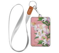 Happy Easter Lily Flower Pink Leather Work Badge Holder for Women with Lanyard and 3-Card Capacity Card Holder for Office Shcool Hospital & Driver Licence