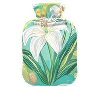 Happy Easter Lily Flower Water Bottle for hot Water with Soft Cover, 2L hot compresses for The Body for Pain Relief, Neck Shoulder Warmer, Bolsa para cólicos menstruales