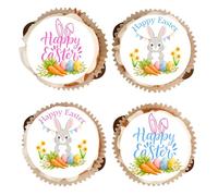 Happy Easter Mixed Set - Edible Cupcake Toppers - Vanilla Flavoured Icing Cupcake Decoration - 2 Sizes To Choose From - (15 x 50mm mixed)
