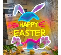 Happy Easter Neon Light Sign, Dimmable USB Powered Bunny Egg LED Neon Lights for Bedroom, Party Wall Decor, Easter Decorations Indoor, Easter Gifts for Kids (Style A)