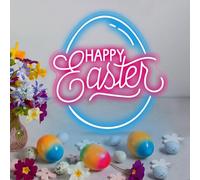 Happy Easter Neon Sign Easter Festival Lighted Decorations LED Aesthetic Living Room Wall Decor Easter Egg Decorative Neon Window Lights for Girls Kids Bedroom Home