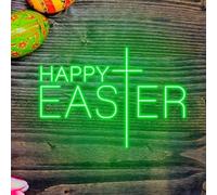 Happy Easter Neon Sign LED Easter Lights Decorations for Wall Bedroom Living Room,Dimmable Easter Light up Banner for Easter Gifts,17x10inch,USB Powered
