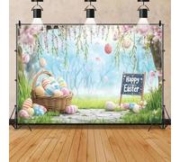 Happy Easter Photography Backdrop Easter Day Rabbit Colorful Eggs Spring Forest Flower Decor Kids Baby Birthday Party Background