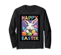 Happy Easter Pop Art Easter Bunny Easter Eggs Funny Cute Long Sleeve T-Shirt