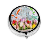 Happy Easter Print Round Pill Organizer 3 Compartment Pill Box Portable Medicine Pill Case for Outdoor Travel