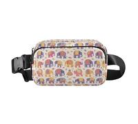 Happy Easter Rabbit Bunny Pink Women Men Teens Cute Waist Bag Fanny Pack for Workout Running Hiking, Colorful Elephants Decorated Mandala, One Size