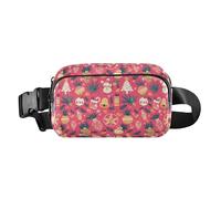 Happy Easter Rabbit Bunny Pink Women Men Teens Cute Waist Bag Fanny Pack for Workout Running Hiking, Cute Cartoon Character and Christmas Elements Pink, One Size