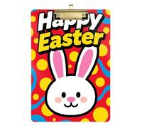 Happy Easter Rabbit Cartoon Red Acrylic Nurse's clipboard Standard Letter A4 Size Transparent for Legal Women Basketball Coaches Gold 12x9in Tabla para escribir con Clip