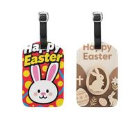 Happy Easter Rabbit Cartoon Red Happy Easter Rabbit Brown 2 Pcs Luggage tag Funny Tags for Cruise Ships for Airplane