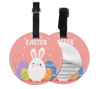 Happy Easter Round Luggage Tag 4PCS Bunny Eggs PU Leather Travel Bag Tag ID Labels Name Card Holder wtih Buckle for Luggage Suitcase Backpacks