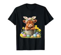 Happy Easter Scottish Highland Cow Cute Heifer Cow Farm T-Shirt