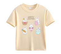 Happy Easter Shirts for Girls Bunny T Shirt Short Sleeve Crewneck Graphic Tees Kids Toddler Girls Cute Rabbit Tops Baby Boy Clothes (Beige, 8-9 Years)