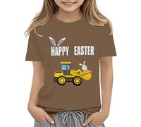 Happy Easter Shirts for Girls Short Sleeve Tractor Bunny Tshirt for Kids Boy Tops Graphic Tees Infant Clothes Boys Summer Clothes (Brown, 6-7 Years)
