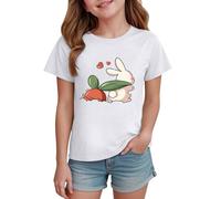 Happy Easter Shirts for Tween Girls Bunny T Shirt Short Sleeve Crewneck Animal Graphic Pullover Tees Kids Toddler Girls Cute Rabbit Tops Baby Boy Summer Plain Clothes (White, 4-5 Years)