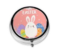 Happy Easter Small Pill Box 3 Compartment Portable Pill Box for Purse Pocket Bunny Eggs Mini Medicine Organiser for Daily Vitamin Fish Oil Storage