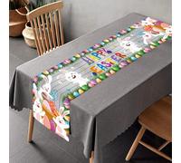 Happy Easter Table Runner Bunny Rabbit Easter Egg Tablecloth Table Cover Decor for Home Room Kitchen Dinning Table Decoration 180x35cm