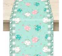 Happy Easter Table Runner Bunny Rabbit Easter Eggs Kitchen Dining Table Decoration for Home Party Decor 13x72 Inch