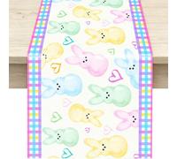 Happy Easter Table Runner Bunny Rabbit Easter Eggs Kitchen Dining Table Decoration for Home Party Decor 13x72 Inch