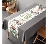 Happy Easter Table Runner Bunny Rabbit Heart Easter Egg Tablecloth Table Cover Decor for Home Room Kitchen Dinning Table Decoration 180x35cm