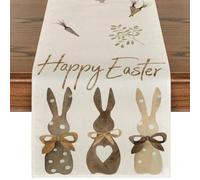 Happy Easter Table Runner,Carrots Bunny Rabbits Easter Table Runner,Spring Table Decoration for Kitchen,Easter Brunch,or Outdoor Party Dining,Waterproof & Reusable,33x183 cm
