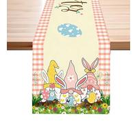 Happy Easter Table Runner Easter Table Decorations 33x183cm, Sunflowers Leaves Easter Eggs Rabbit Easter Decorations for Dining Table, Kitchen, Brunch or Outdoor Party, Waterproof Reusable Wipe Clean