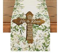 Happy Easter Table Runner He is Risen Tablecloth Watercolor Religious Jesus Decor Easter Decorations Easter Cross Lily Table Flags for Party Kitchen Dining Room Decorations