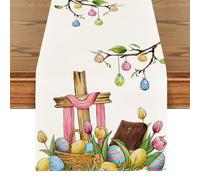 Happy Easter Table Runner He is Risen Tablecloth Watercolor Religious Jesus Decor Easter Decorations and Supplies for Home Party