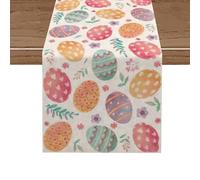 Happy Easter Table Runner,Watercolor Easter Eggs Table Runner,Farmhouse Rustic Spring Table Decoration for Kitchen,Coffee Table,Easter Brunch,or Outdoor Party Dining,Waterproof & Reusable,13x72 Inch