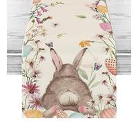 Happy Easter Table Runner,Watercolor Rabbit Eggs Floral Easter Table Runner,Spring Table Decoration for Kitchen,Easter Brunch,or Outdoor Party Dining,Waterproof & Reusable,33x183 cm