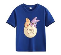 Happy Easter Tees Youth Short Sleeve Egg Bunny Shirts Crew Neck Funny Kids Boys Comfy Pullover Tops T Shirts Clothes (Dark Blue, 8-9 Years)